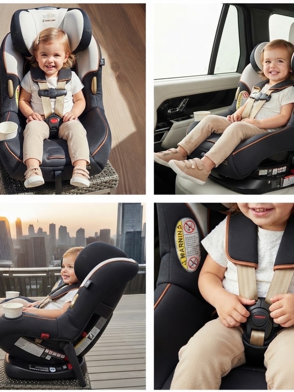 Rachel Zoe Toddlers Car Seat in Black and Cream with Tan Piping +FREE SHIPPING!